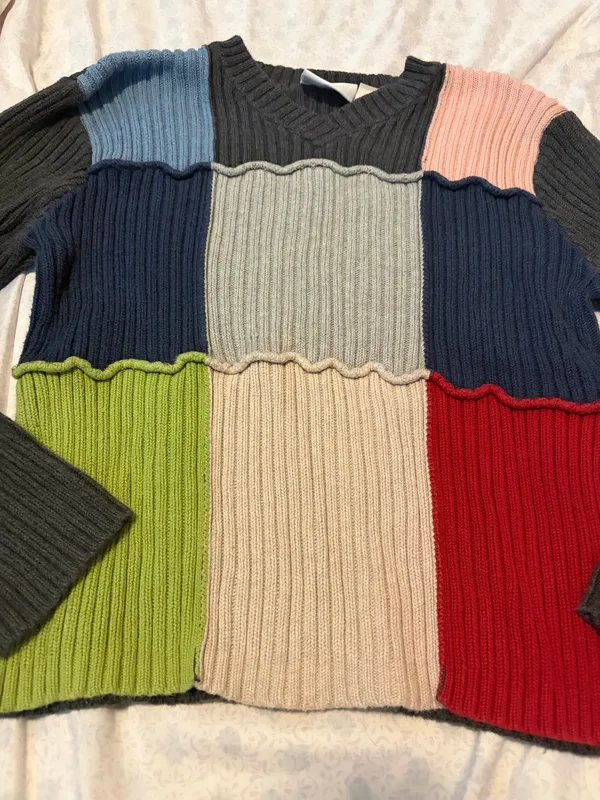 liz Claiborne y2K multi patch work knit sweater  - Image 3