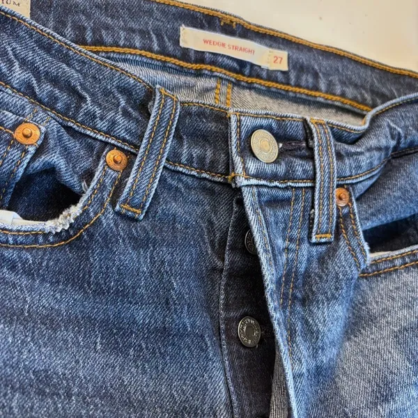 Levi's Wedgie Straight Jeans Checkerboard Blue Retro Indie Grunge Size 27‎ - Image 9