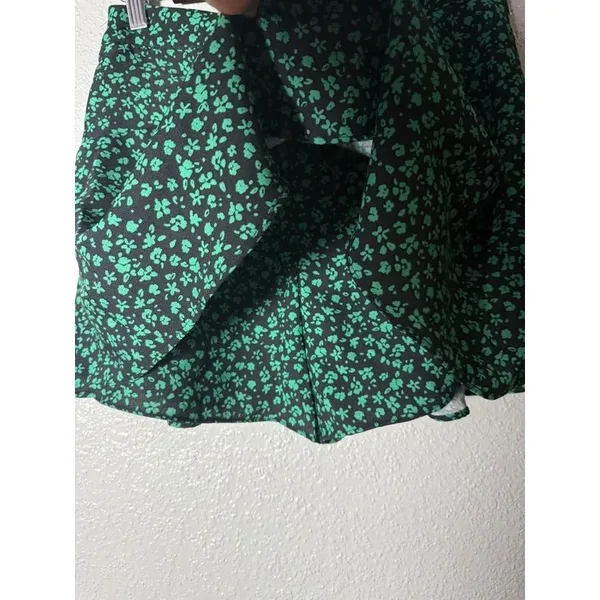 ZARA Floral Skater Mini flare Skort Black Green Womens Size M - Image 4