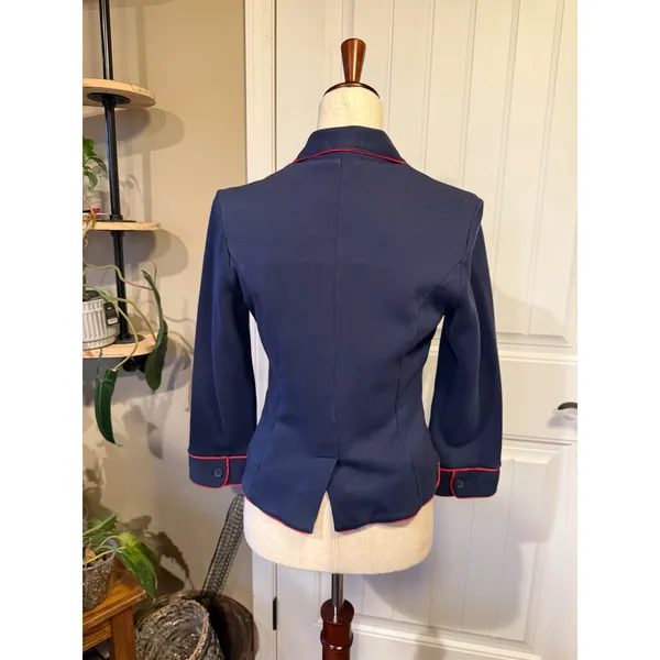 GAP Navy Blue Blazer Jacket‎ Red Piping Button Front Women's Size S - Image 2