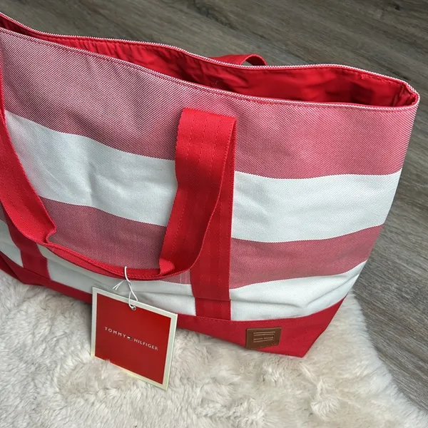 Tommy Hilfiger Red and White Large Tote Bag - Image 4