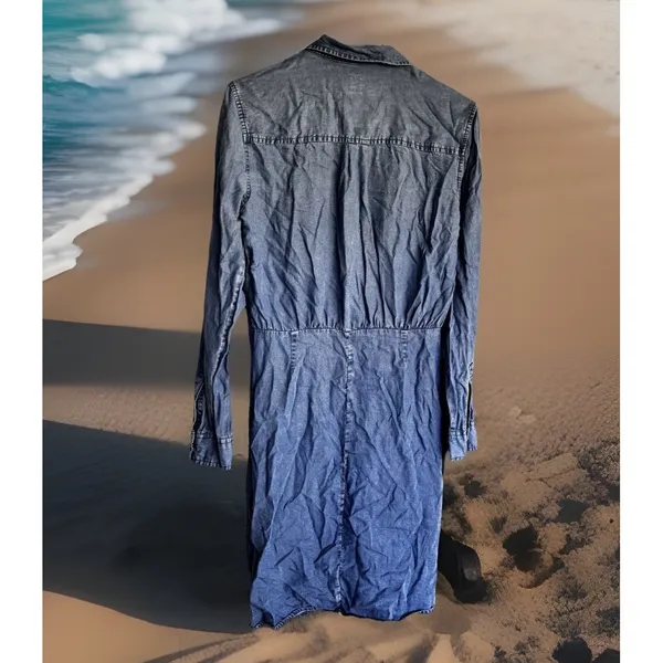 Gap Denim SHIRT Dress Size S Tall Blue Cotton Button‎ Front CHIC BOHO - Image 2