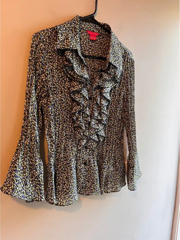 Sunny Leigh Pleated Ruffle Floral Blouse Y2K Career Top - Image 3