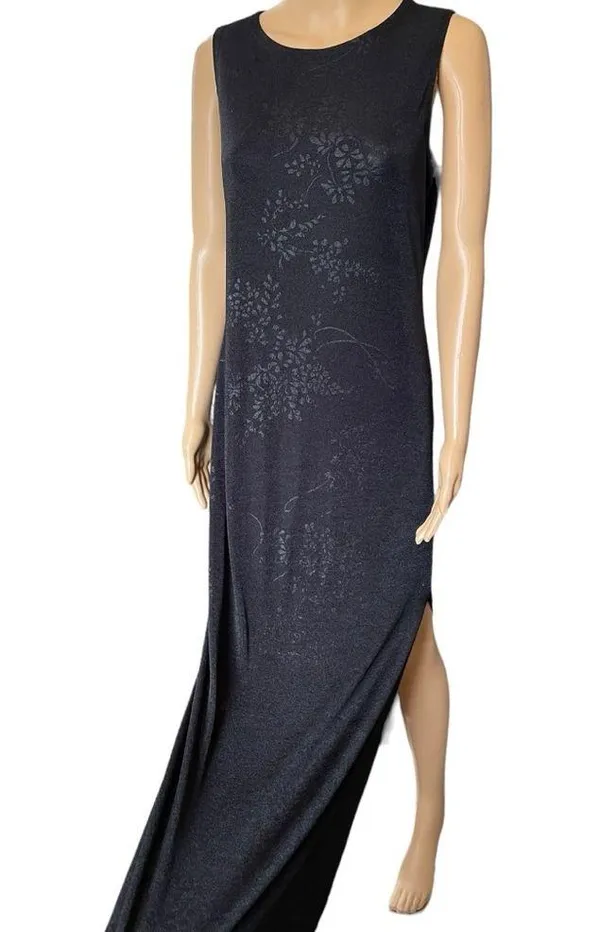Jalate Vintage 90s Black Gray Holographic Goth Witchy Vampy Floral Maxi Dress - Image 2