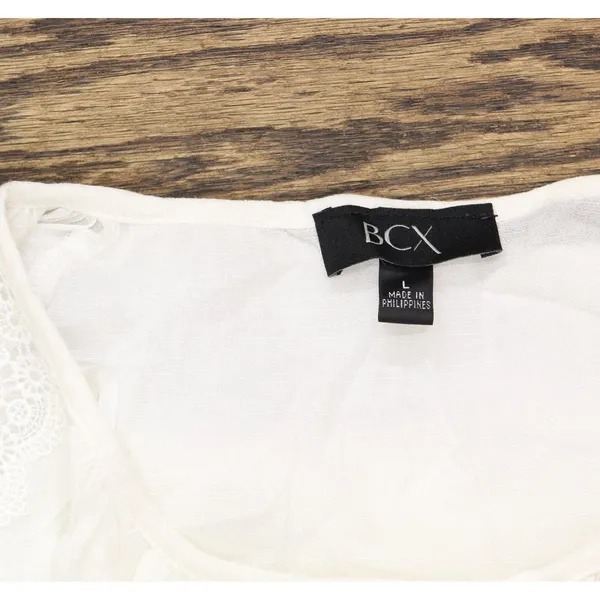 NWT BCX Juniors Lace-Trim Tie-Hem Peasant Top 1080F2K White L - Image 5