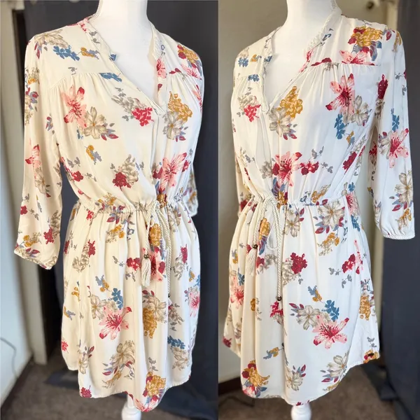 O'Neill floral boho peasant mini dress 3/4 sleeve‎ festival cottagecore medium - Image 8