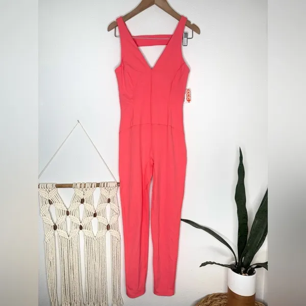 FP Movement Jumpsuit Spandex Never Better Strappy Back Neon Coral NWT sz XS pink - Image 3