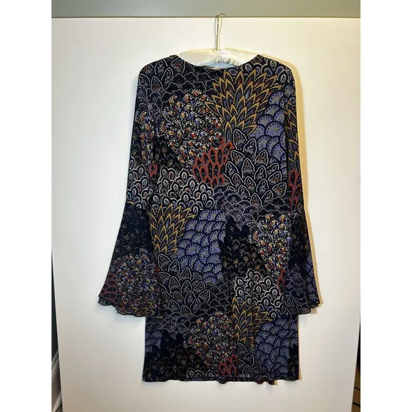MSK Blue Paisley Flared Bell Sleeve Shift Dress Boho Floral Womens M/L READ - Image 10