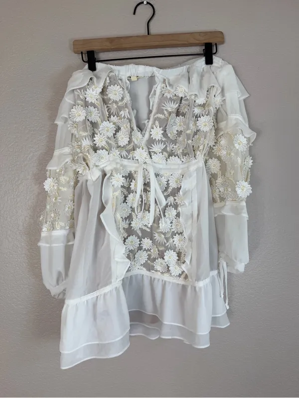 For Love & Lemons Bridal Carolina Daisy Off The Shoulder Mini Dress size Medium - Image 7