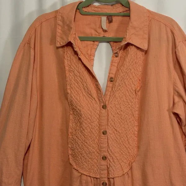 Anthropologie Pilcro Orange Long Sleeve Button Down Shirt Dress Cutout Back Womens Size Med - Image 6