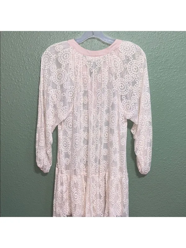 Sheer Floral Lace Dress Cottagecore Farmhouse Beach Vacation Boho Cruise - Image 5