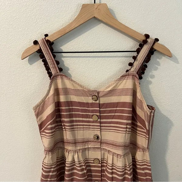 Indya Earthen Striped‎ Cotton Button Down Maxi Dress Boho NWT Size M Red Size M - Image 3