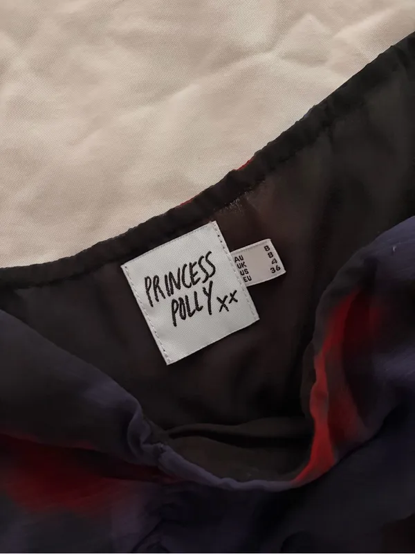 Princess Polly Navy and Red Sheer Ruffle Crop Top - Image 2