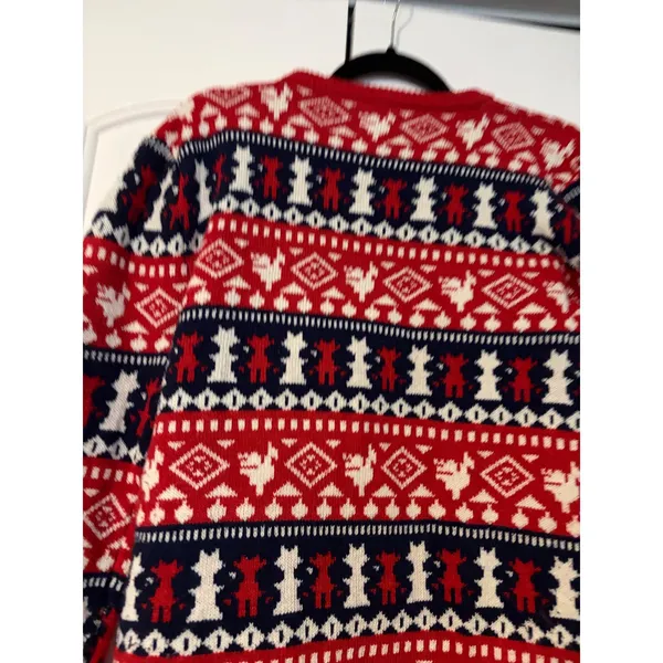 Ardene Women's Red Navy White‎ Reindeer Fair Isle Knit Sweater Size M - Image 3