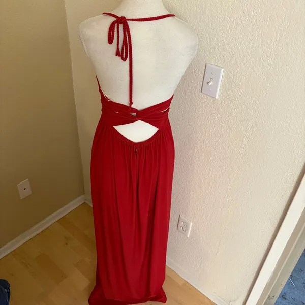 MISA LOS ANGELES Ever Maxi Dress‎ Red Halter Size Small - Image 4