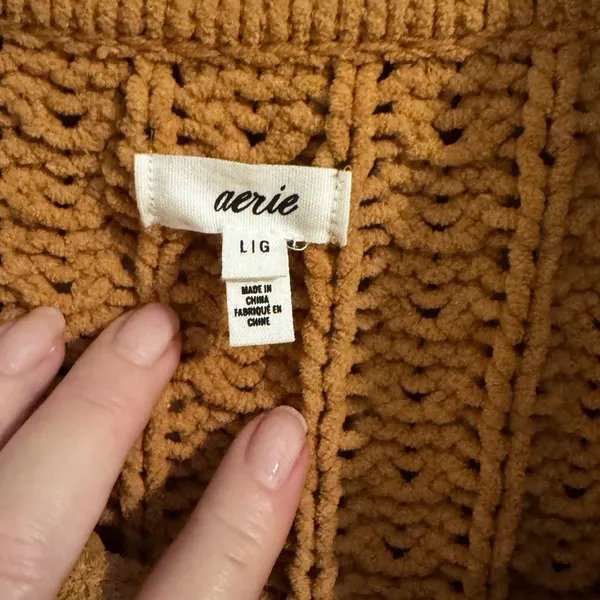 Aerie Cable Oversized Knit Stretch Sweater Quarter 1/4 Zip Soft Tan L - Image 6