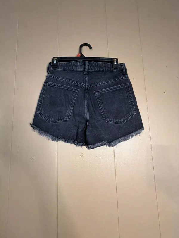Zara Black Distressed Frayed Hem Denim Shorts - Image 2