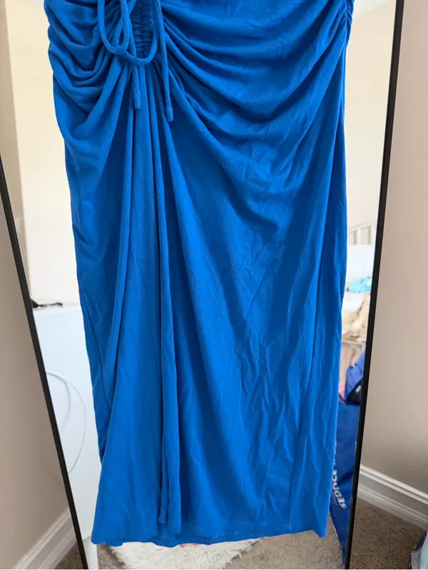 House of Harlow 1960 Cobalt Blue Ruched Drawstring Maxi Skirt - Image 5