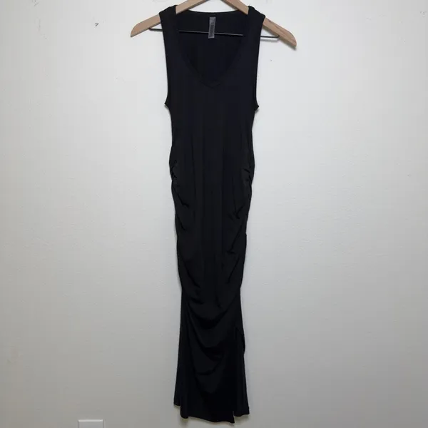 Anthropologie Beyond‎ Yoga Women Fit the Mood Midi Dress XS Black Ruched Tank - Image 2