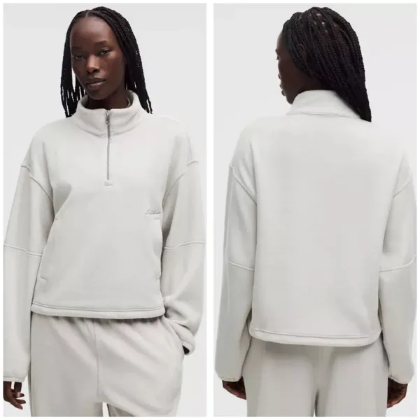 Lululemon Plush Velour Oversized Half Zip in Gray Size Small Workout Soft - Image 2