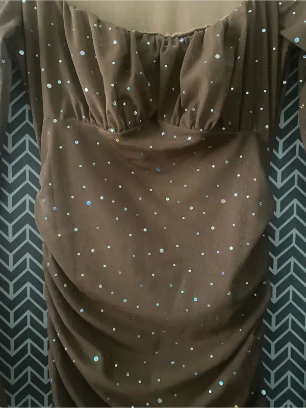 New Without Tag Long Sleeve Ruched Maxi Evening Dress with Sparkle Accents Size - Image 3