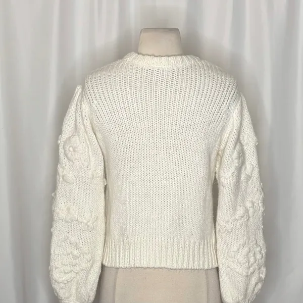 ZARA White Floral Embroidered Puff Sleeve Knit Sweater Blogger Favorite Small - Image 9