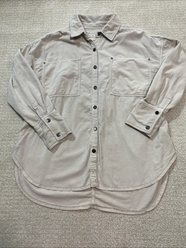 Free People Baby Corduroy Oversized Button Down Shirt Beige Small 100% Cotton - Image 16