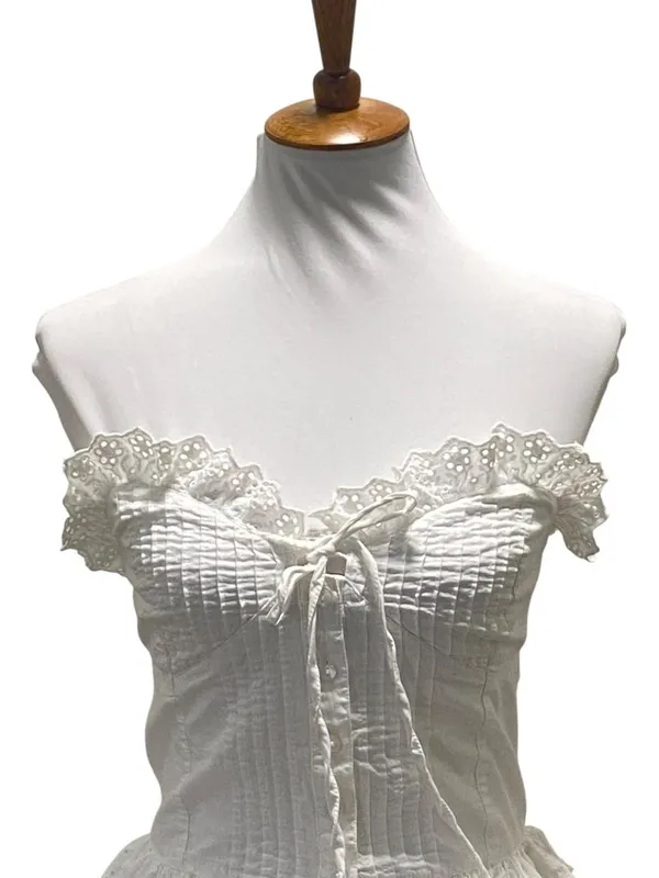 Reclaimed Vintage Strapless Cottagecore Top White Size 6 Fairy Romantic Milkmaid - Image 7