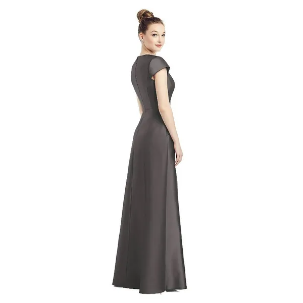Alfred Sung D779 V-Neck Satin Cap Sleeve Pockets Cavier Gray Gown‎ Size 10 New - Image 4