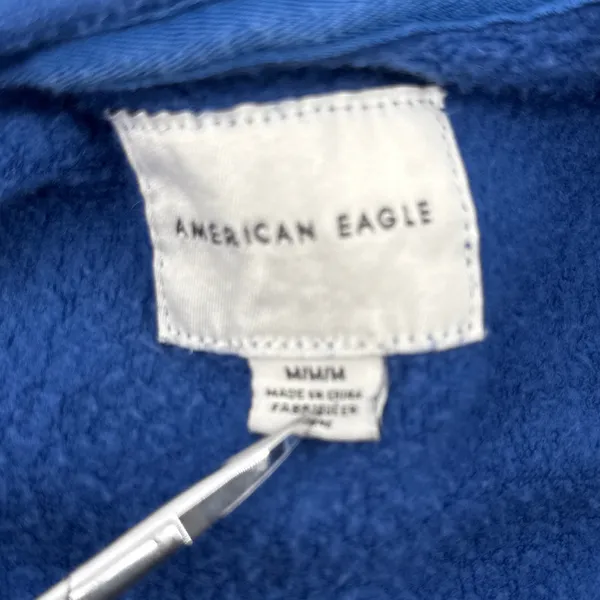 American Eagle Varsity‎ Blue Crop Hoodie Striped Sleeve Sweatshirt Medium - Image 6