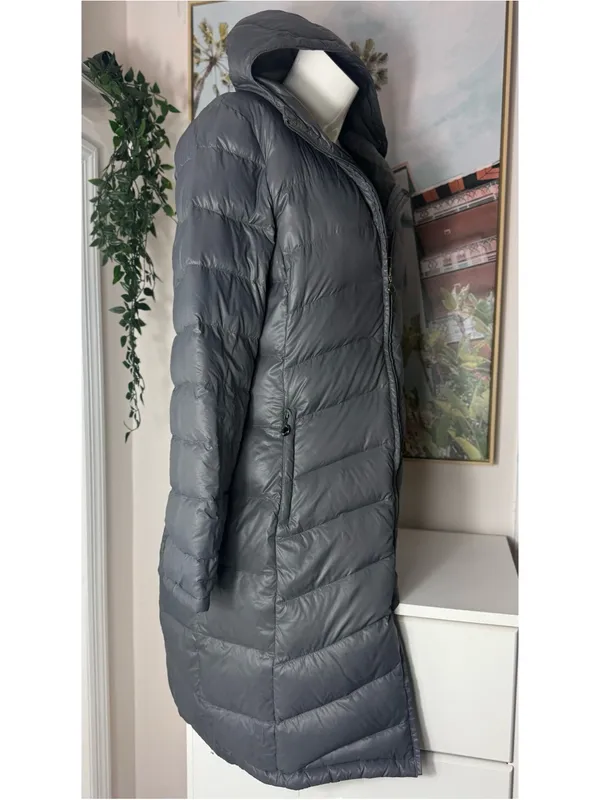 Calvin Klein Grey Duck Down Puffer Long Coat Packable Hooded Zip Size Large - Image 4