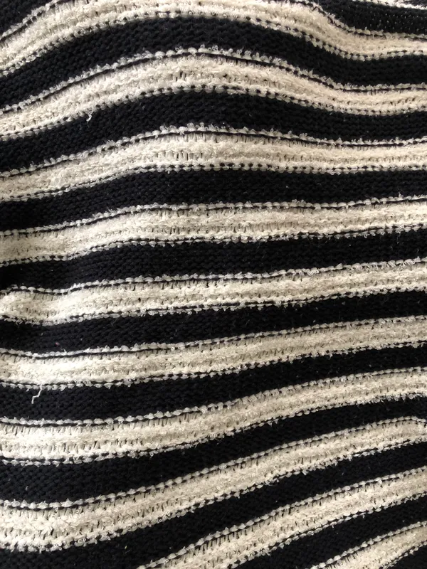 Boat neck off shoulder striped short sleeve knit sweater.l - Image 5