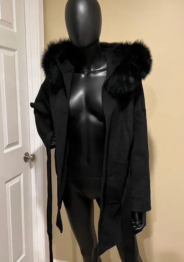 Fox Fur Winter Trench Coat Wool Jacket Parka Bomber Fall Jacket Warm Cardigan Black Size M - Image 9