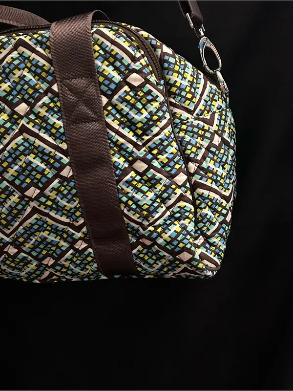 Vera Bradley Rainforest Geometric Multicolor Duffel Bag with Brown Straps - Image 10