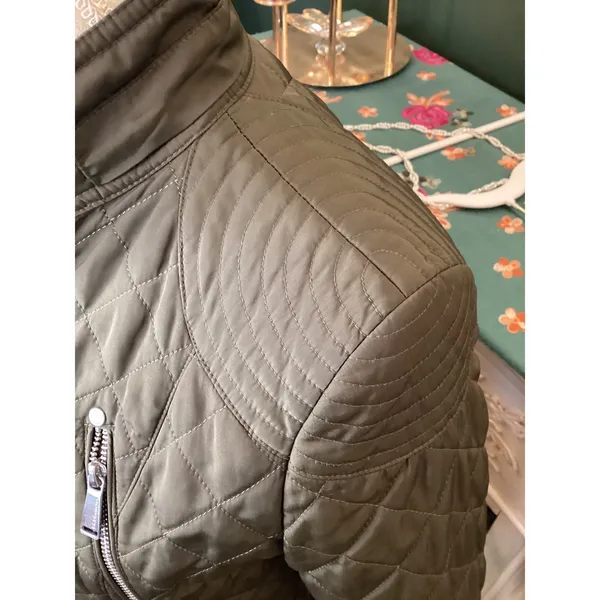 BCBGeneration Quilted Utility Jacket Women Small Olive Green Excellent Moto Zip‎ - Image 4