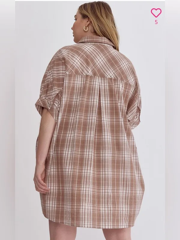 New!Entro Boutique Plaid collared button half sleeve mini dress Size 2X - Image 6