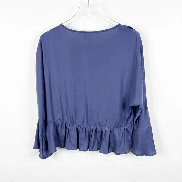 Anthropologie dRA Satin Ruffle Blouse L Blue - Image 3