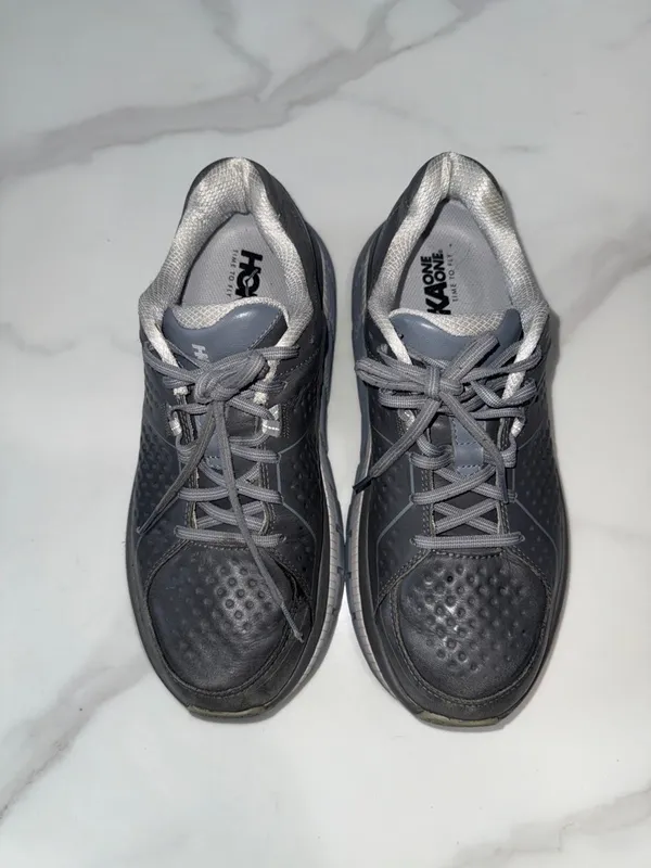 Hoka one one Gaviota leather Gray and Light Gray Cushioned Running Sneakers - Image 7