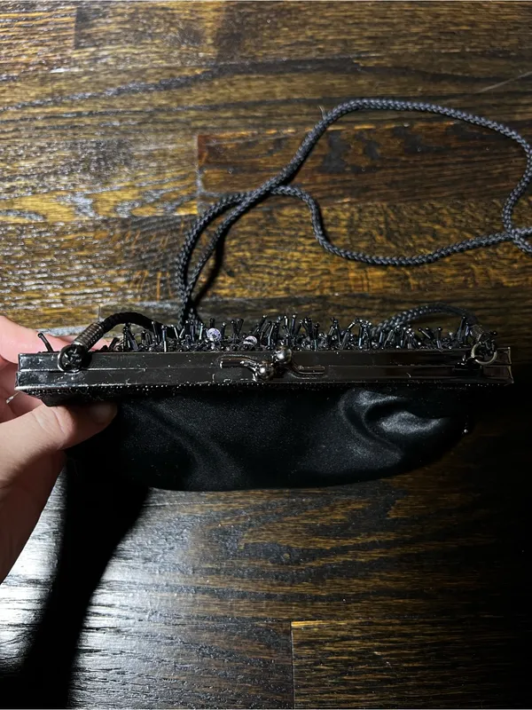 Lancôme Vintage Black Sequin and Beaded Evening Bag/Clutch with Crossbody Strap - Image 6