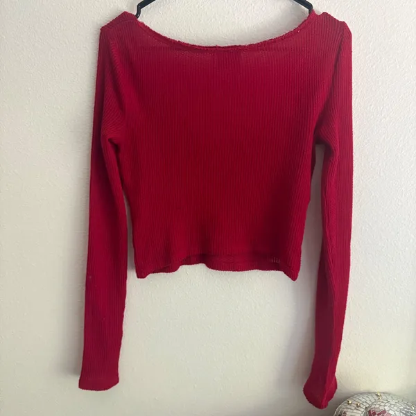 Out From Under Urban Outfitters Red Ribbed Long Sleeve Crop Top Small Distressed - Image 8