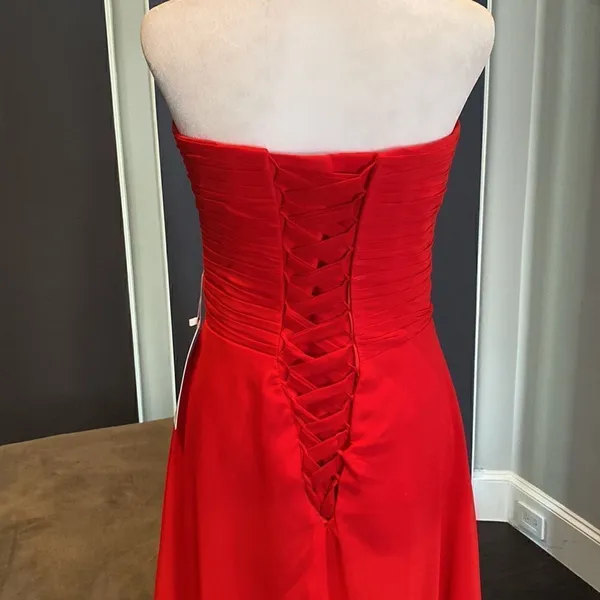 Women’s Full Length Red Chiffon Prom Party Dress Sweetheart Neckline Size 6 NWT - Image 5