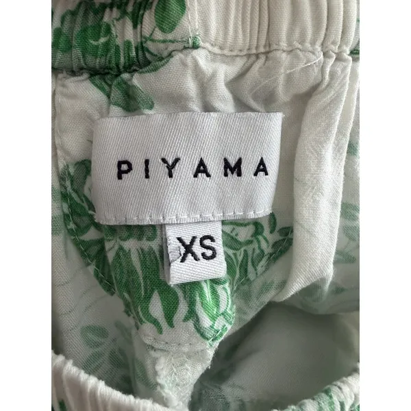 Piyama Pajama Set XS Green White Toile Botanical Rayon Pants Bali Resort #F13-1 - Image 2