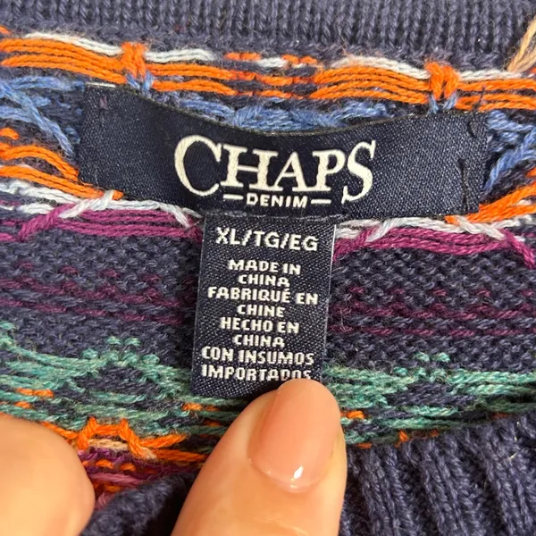 Chaps Denim Womens XL Fair‎ Isle Sweater Blue Multi Cotton Blend Crewneck - Image 3