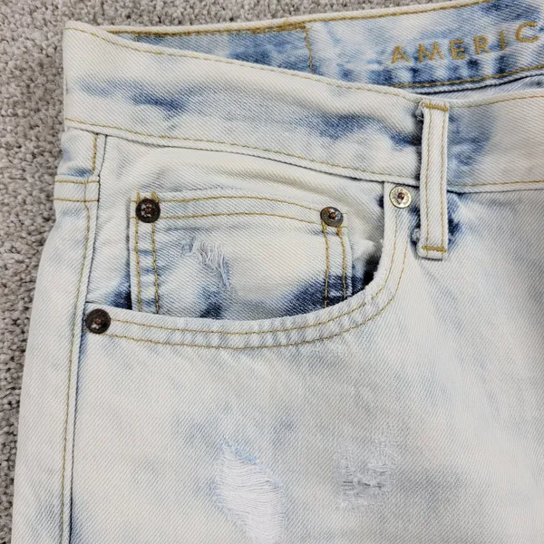 American Eagle Womens Shorts 31" Blue Denim Acid Wash Distressed Cut Off Bermuda - Image 3