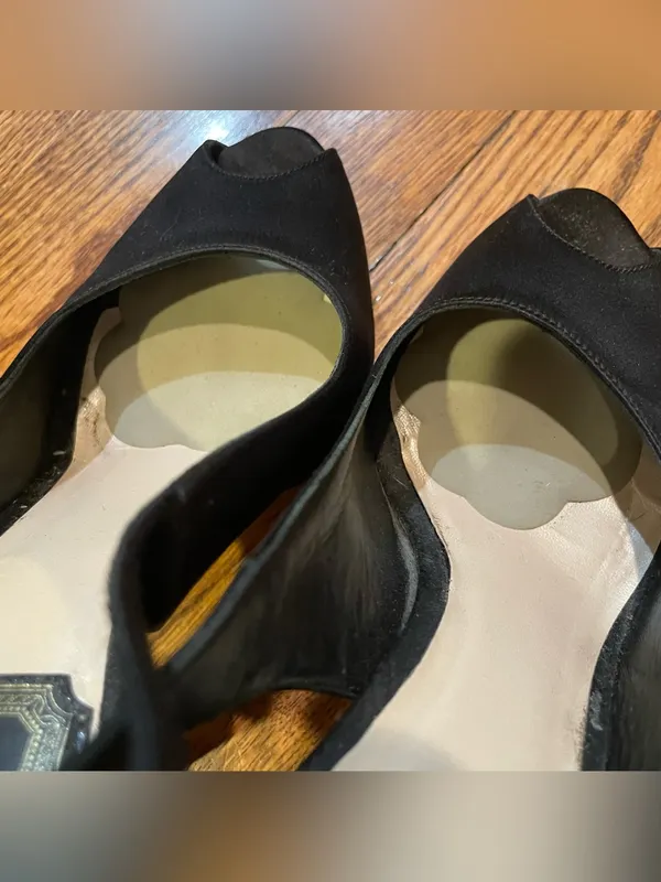 Christian Dior Black Satin Peep Toe Slingback Platform Heels Women Size 37 - Image 7