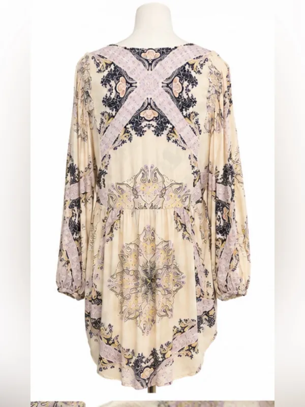 Free People Cream Paisley Boho Tunic Dress/Long Top Size Medium - Image 2