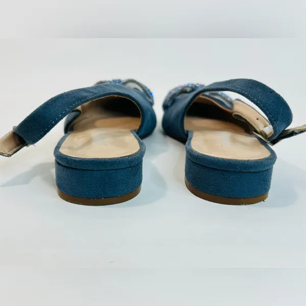 Juicy Couture “Chessa” Blue Suede Slingback Flats with Rhinestone Bows size 7 - Image 7