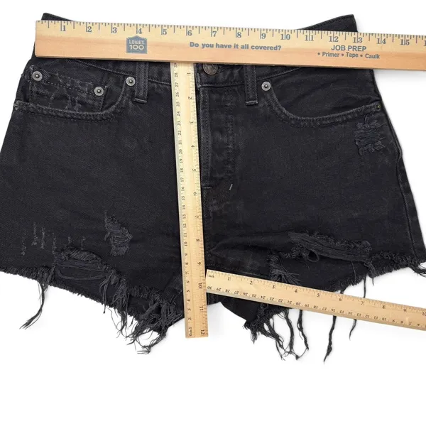 Free People Jean Shorts Womens 26 Black Button Fly Cut Off Raw Hem Denim - Image 8
