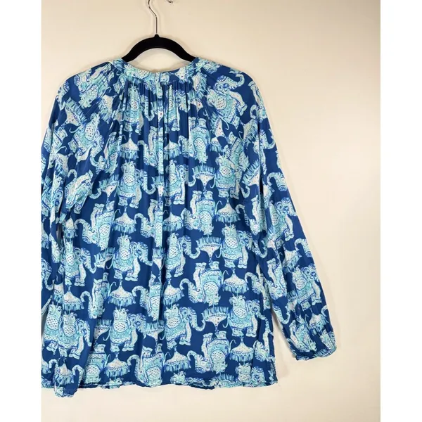 Lilly Pulitzer Womens Top Blue Martinique Elephant V Neck Blouse Casual Medium - Image 10