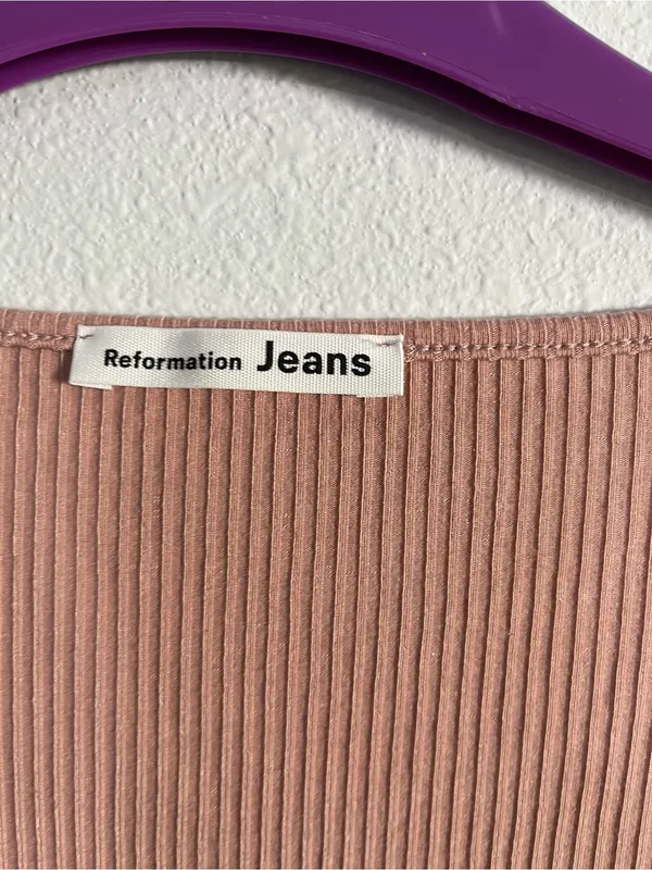 Reformation Jeans Ribbed Mini Dress in Dusty Rose Fall Winter Bodycon Size L - Image 7